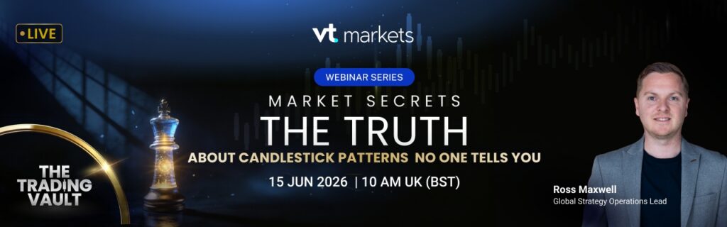 Promotional banner for a VT Markets webinar titled 'Market Secrets: The Truth' with The Trading Vault logo, a chess piece, and speaker Ross Maxwell.